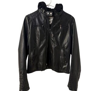 Maralyn & Me Quilted Moto Biker Stylish Black Hooded Leather Jacket Size Large
